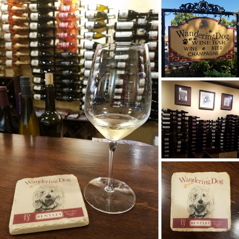 Interior and exterior of the Wandering Dog Wine Bar, Solvang CA