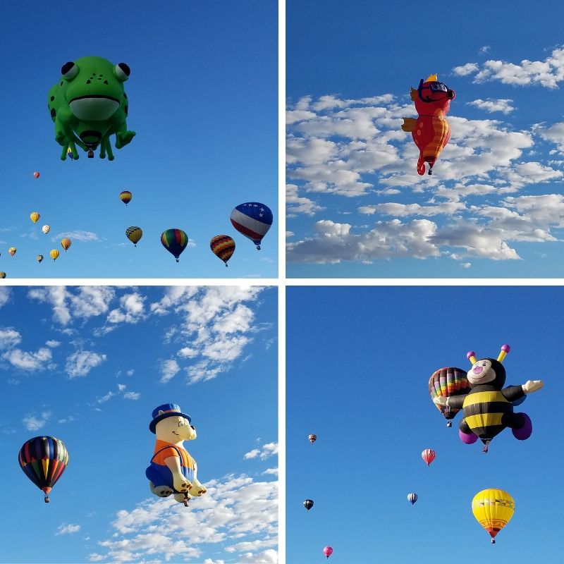 Frog, Seahorse, Dog, and Bumble Bee Hot Air Balloon Characters