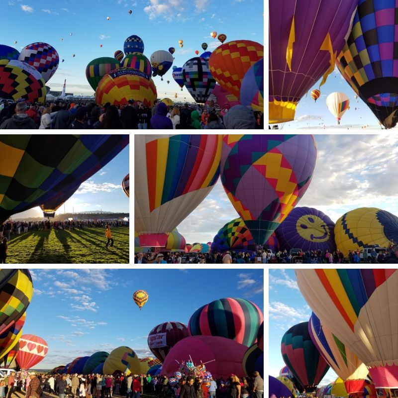 Hot Air Balloons fill up and launch into the sky.