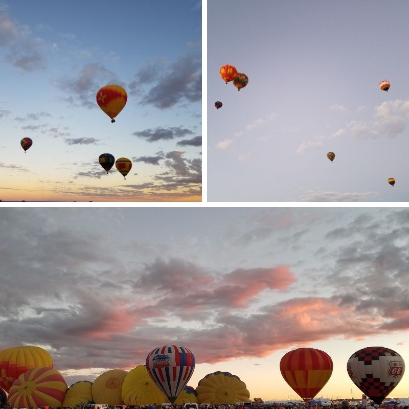 Hot Air Balloons against the morning sky as the sunrise starts