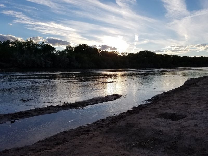 Sunset over the Rio Grande River in Albuquerque New Mexico