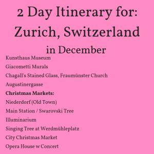 Itinerary for Zurich in December