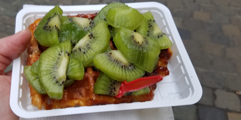 Belgian Waffle with Kiwi, Brussels Belgium