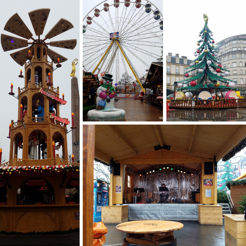 Ferris Whee, Christmas Tree, Music Stage, Christmas Decorations at Luxembourg City Christmas Market, Place de la Constitution